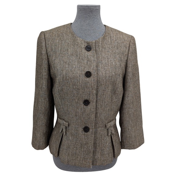 Professional Boss John Meyer Luxury Bronze Tweed Blazer Women 8 Peplum Bows - Picture 2 of 10